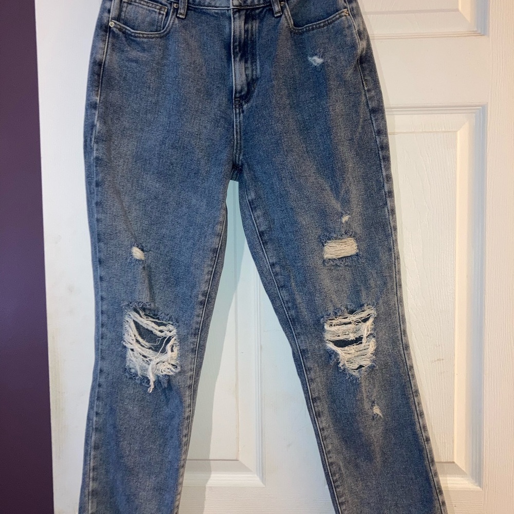 PacSun Light Blue Distressed Straight Leg Mom Jeans